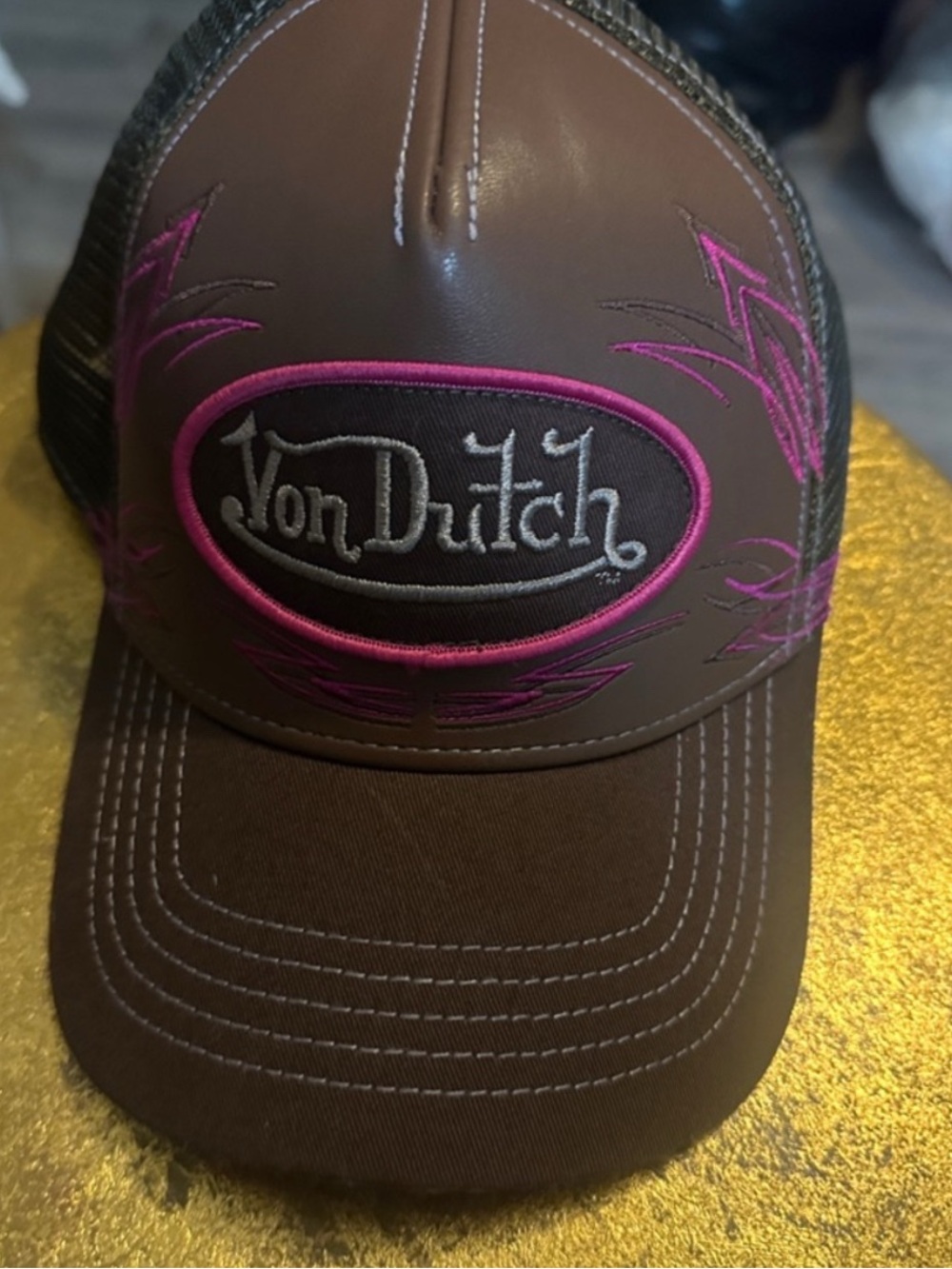 Von Dutch Brown Hat with Pink Embroidered Logo